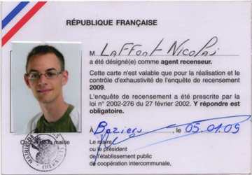 Carte officielle Agent recenseur